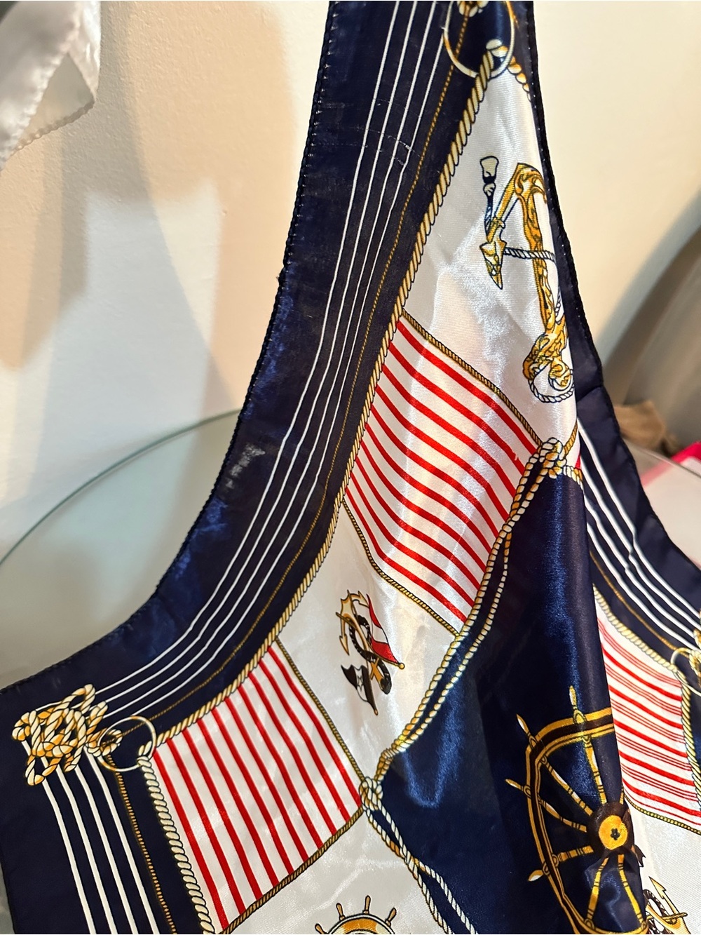 Vintage Nautical Stripe silk effect scarf - Navy, Red, White - Picture 2 of 7